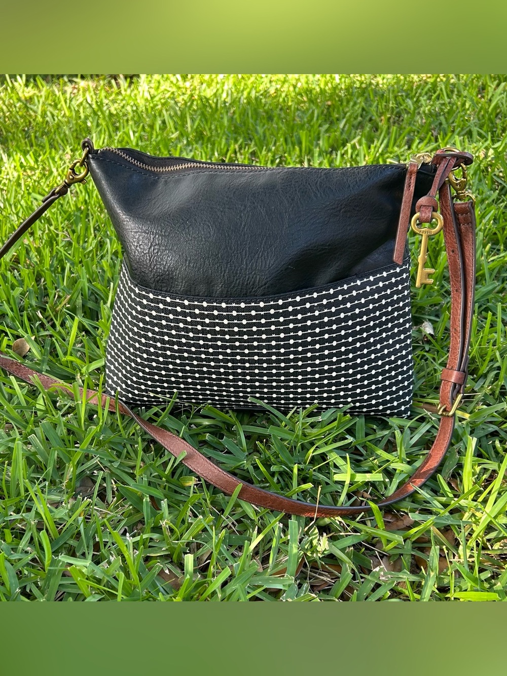 Fossil Black & Brown Patterned Crossbody Bag